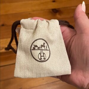 Hermes Cream and Brown Drawstring Bracelet or Earring Pouch